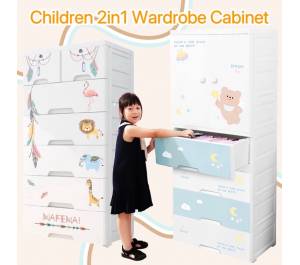 Children 2in1 Wardrobe Large Capacity Storage Cabinet Multi-layer Plastic Closet