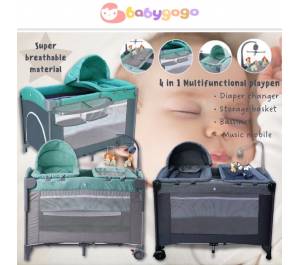￼4 in 1 Playpen Baby Multifunctional Portable Foldable Newborn Bed with Bassinet & Diaper Changing Table