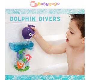 ￼Dolphin Divers Bath Toy Scoop and Pour Water Cascades Making The Dolphins Spin Kids Toddlers Fun Bath Toy