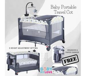 ￼Baby Portable Playpen Co-sleeper Travel Cot with Diaper Changer & Organizer