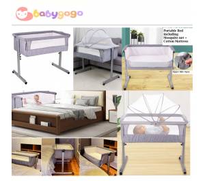Multifunctional GREY Baby Cot Foldable Co-sleeper Bed