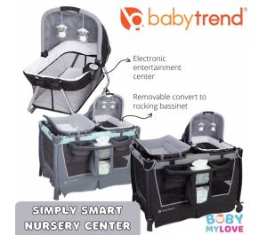 BabyTrend Simply Smart Nursery Center Playpen w Rocking Basinet Diaper Changing Table