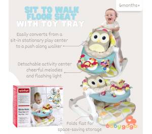 ￼Baby Activity Center Baby Walker WinFun Sit to Walk Floor Seat with Toy Tray